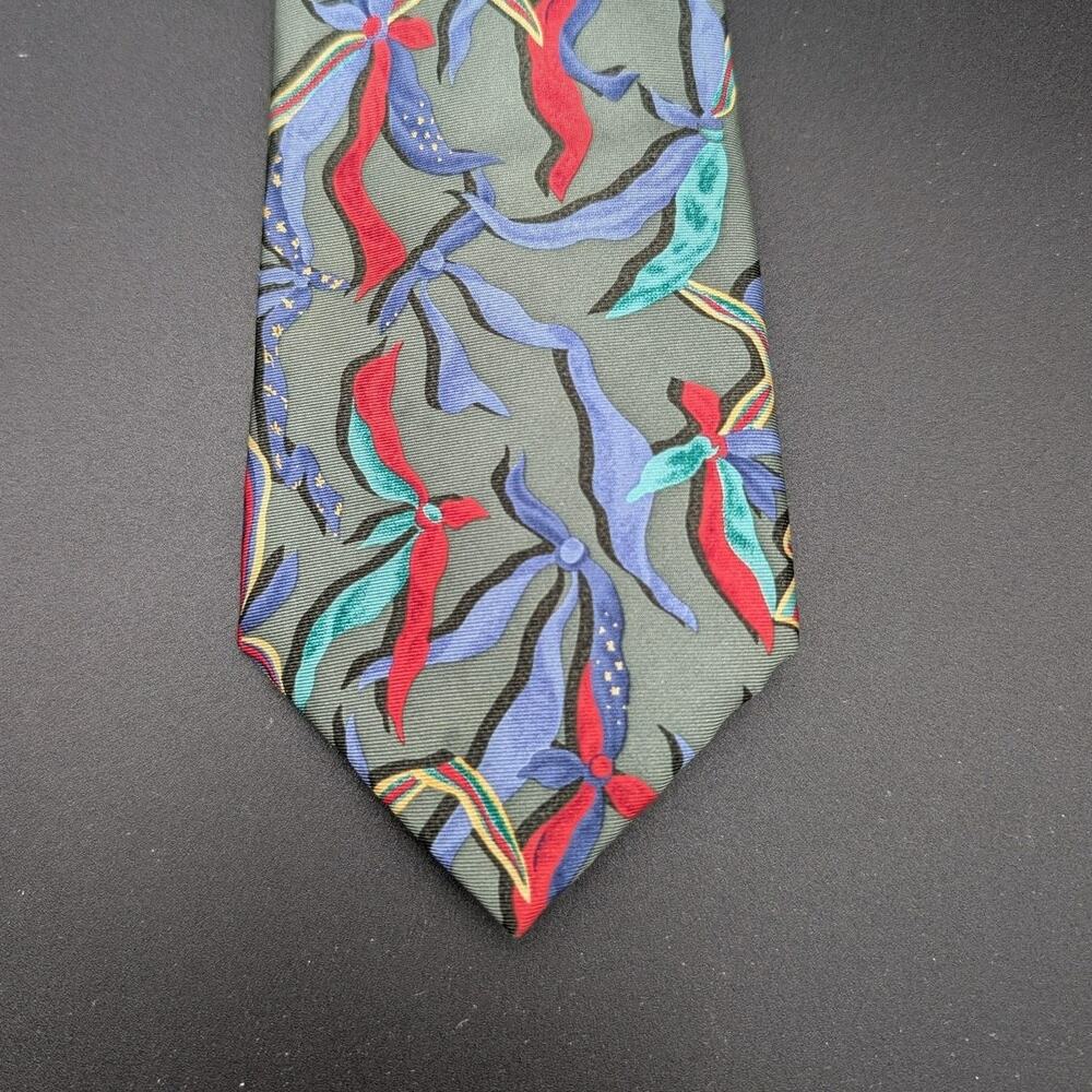 Gilcrease Museum Silk Tie Mens Green Silk Ribbons Bows Art Pattern Necktie Work
